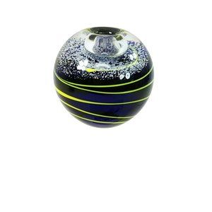 Paperweight Glass Taper Candleholder Blue Yellow Swirl Design 3 3/4" Dia